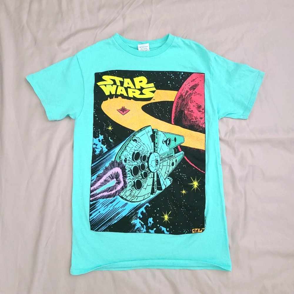 Star Wars Teal Millennium Falcon Graphic Print T-shirt Mens Size Small